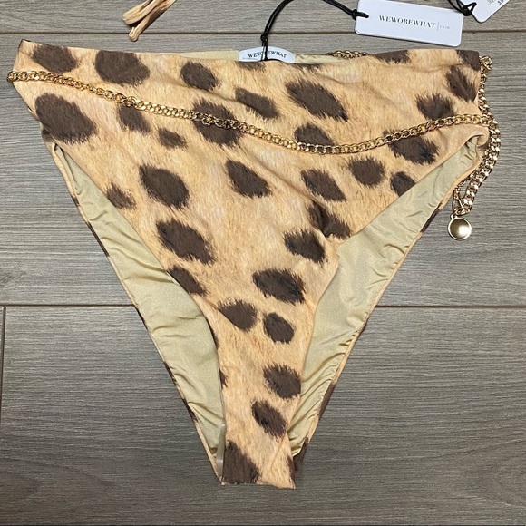 WeWoreWhat Belted Emily Bikini Bottom Leopard Tan Size M NEW - Picture 6 of 9